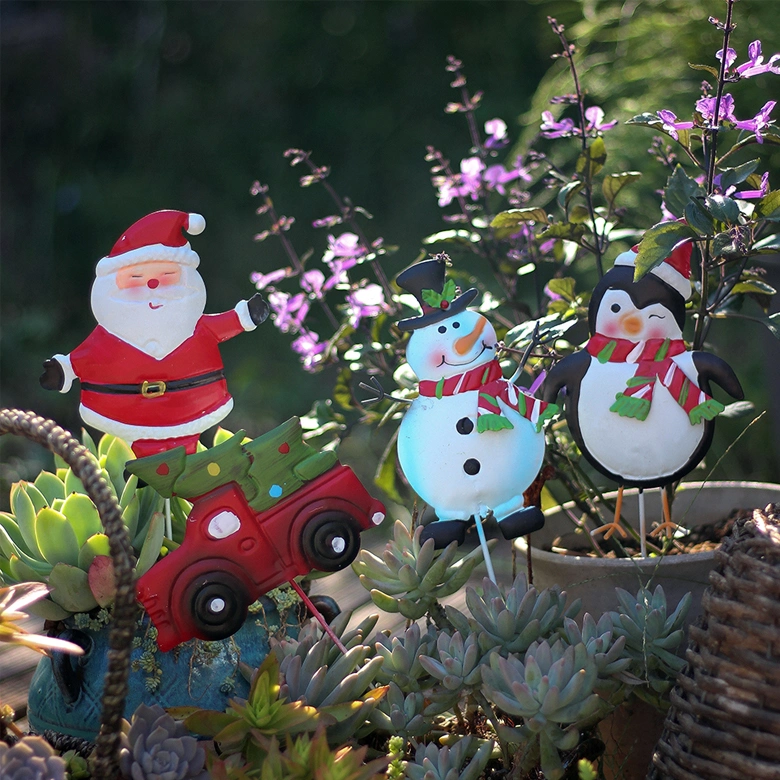 Christmas Stakes Metal Snowman and Santa Car Yard Decor for Outdoor Garden Decorations