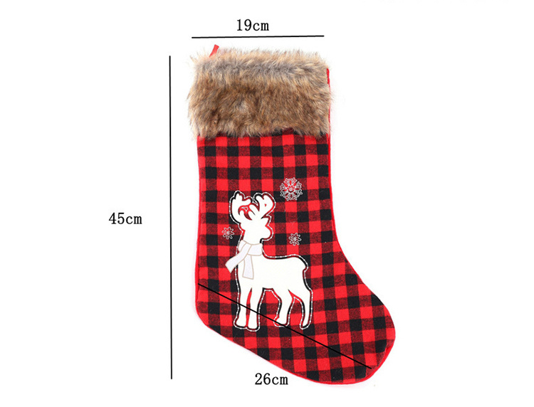 Deer Snowman Embroidered Merry Christmas Decoration Sock Stocking Buffalo Plaid Stockings Christmas Red