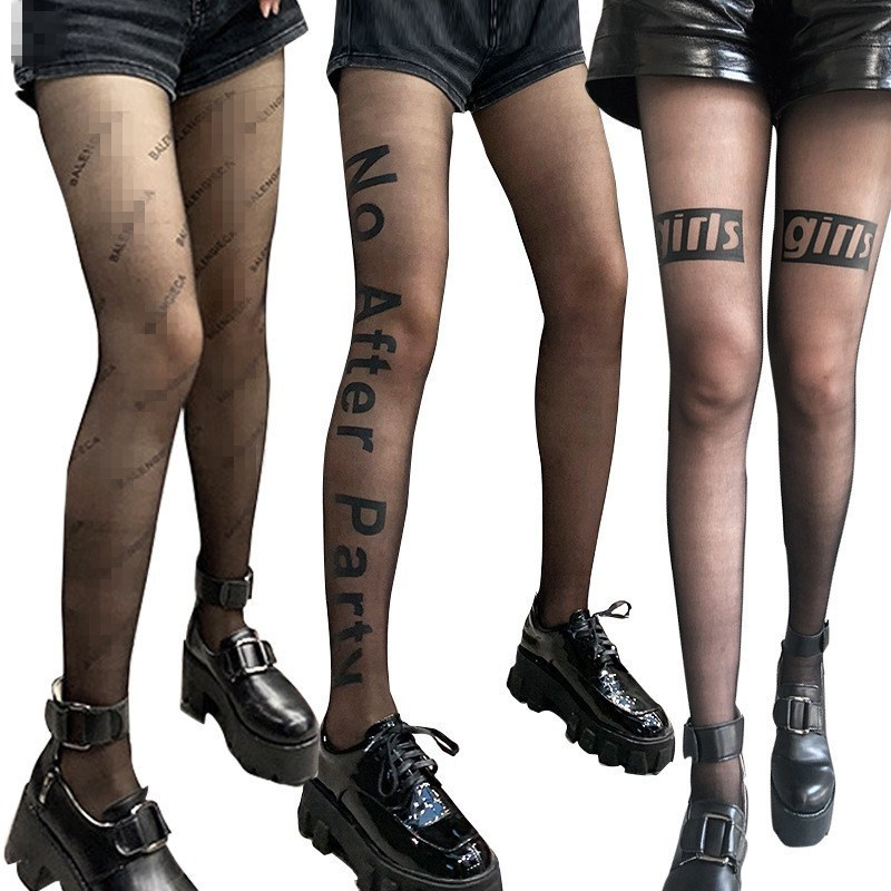 Wholesale Popular Luxury Print Letter Custom Logo Charm British Women Pantyhose Tights
