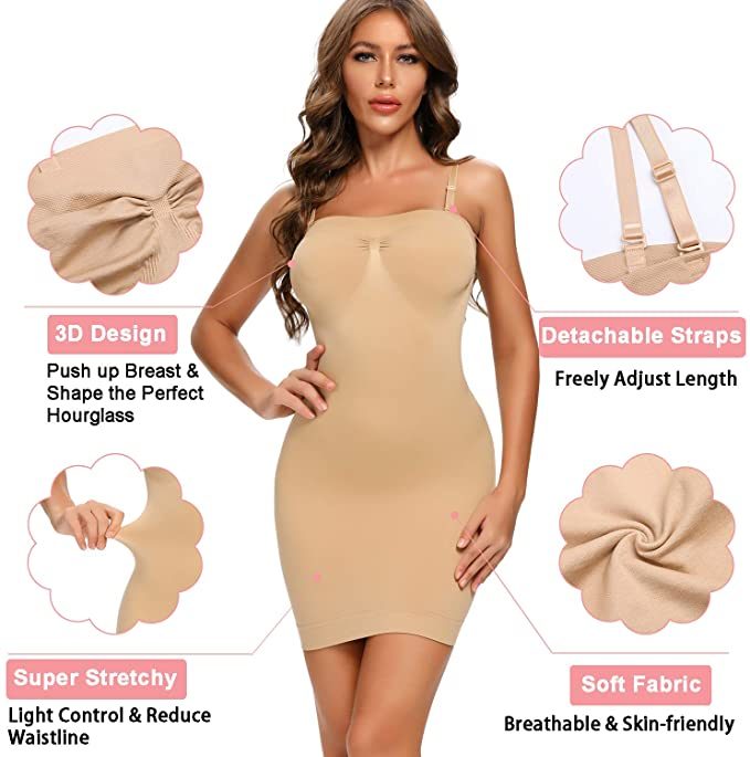 Full Slip for Women Under Dress Strapless Bodysuit Shapewear Slip Tummy Control