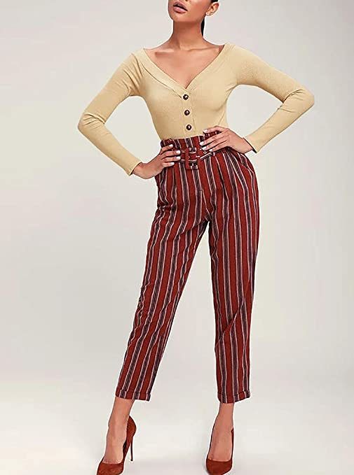 Women's Long Sleeve Bodysuit Striped Cotton Solid Stretchy Bodysuit Tops Shirts
