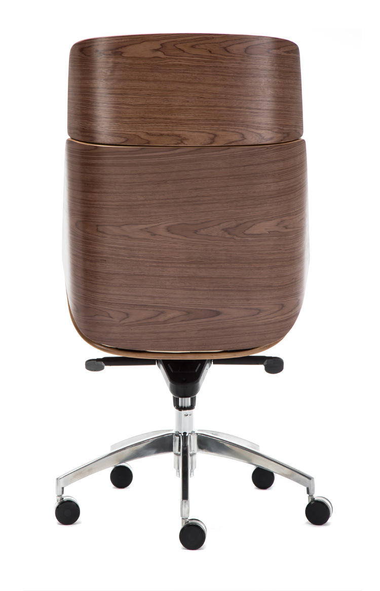 (KIM) Contemporary Style Black Bonded Leather Walnut Finish Wooden Frame Elegant Executive Chair