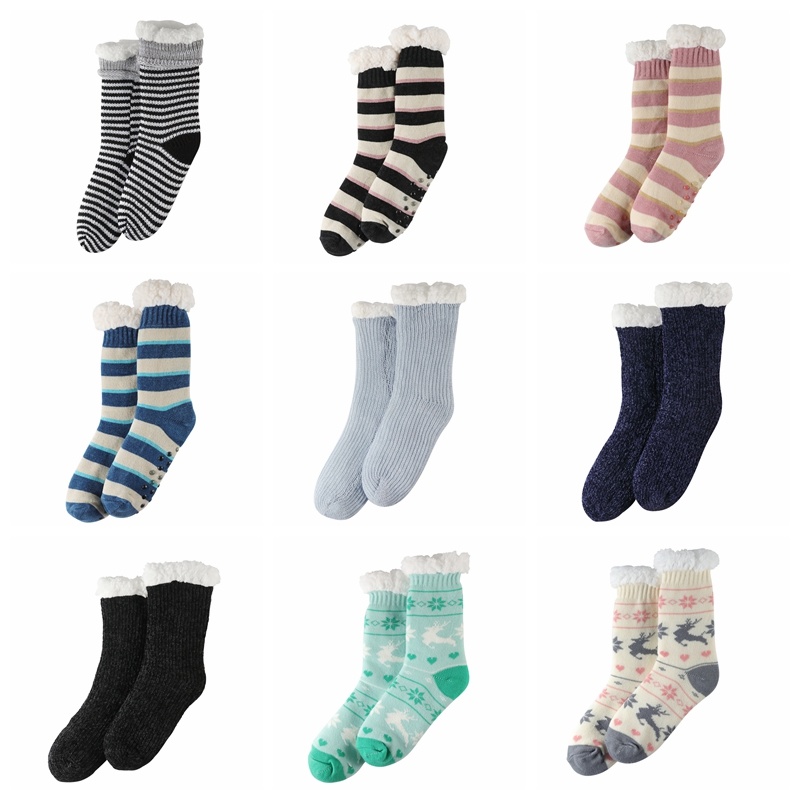 Ladies Knitted Winter Warm Home Indoor Floor Lounge Anti-Slip Slipper Socks