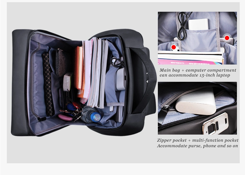 FL-V4 Classical Fingerprint Anti-Theft School Backpacks Fingerprint Lock Zipper Backpack with Fingerprint Lock