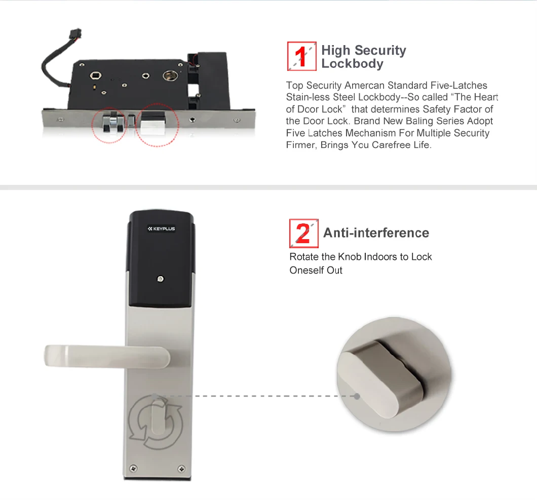 RFID Card Modern Intelligent Hotel and Department Door Lock with Keys