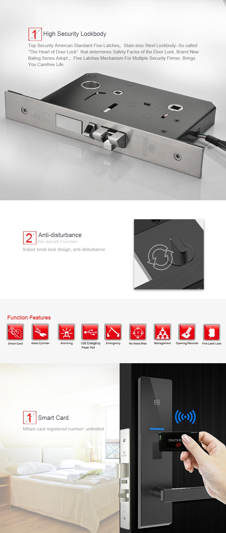 Cylinder Hotel Lock Anti-Theft Mortise Software Hotel Lock