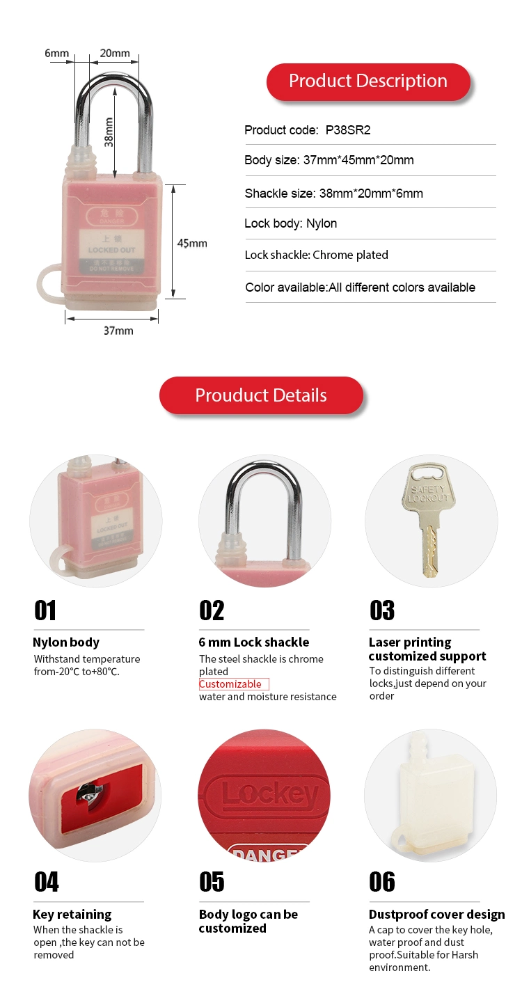 Lockey Loto OEM&ODM Steel Shackle Safety Padlock with Dust-Proof and Waterproof Cover