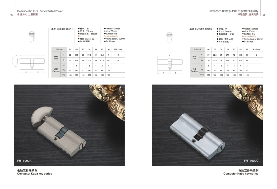 Security Mortise Rim Lock Cylinder with Keys (1A29FSB)