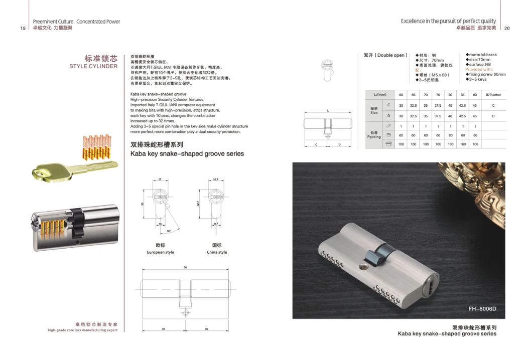 Security Mortise Rim Lock Cylinder with Keys (1A29FSB)