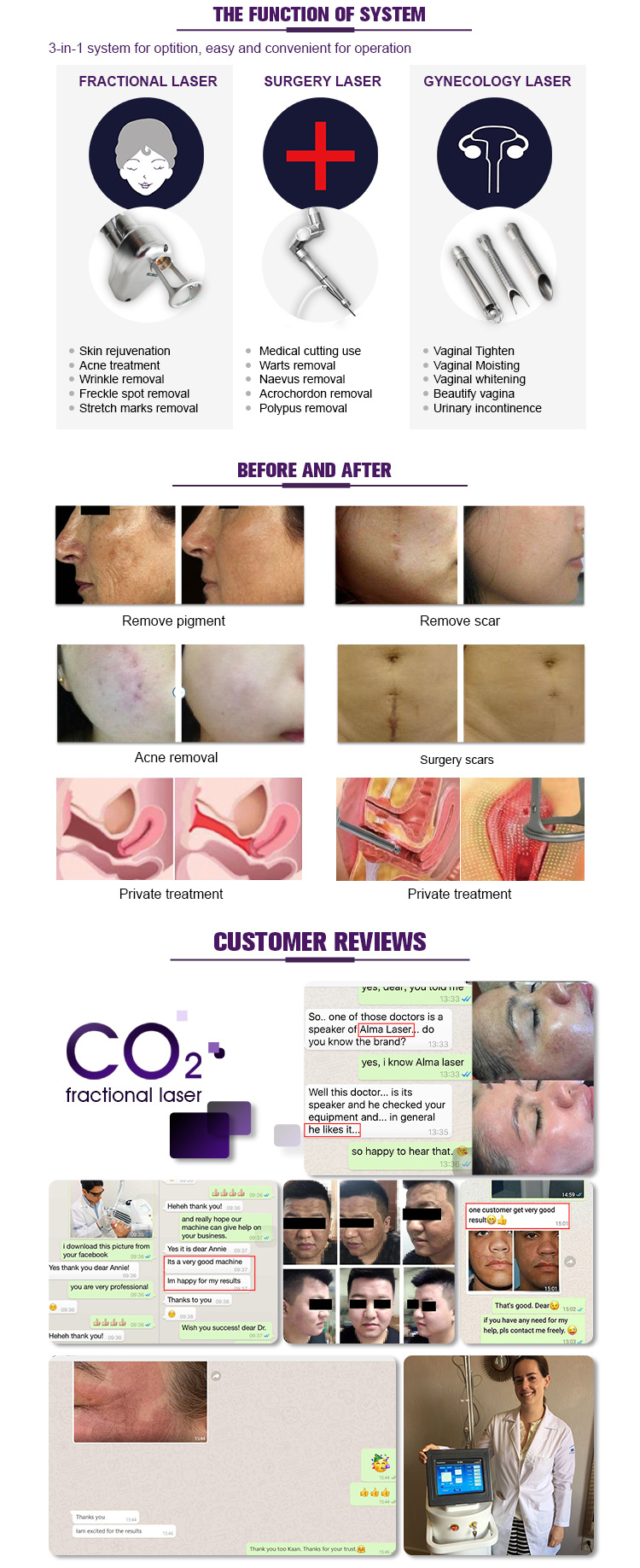 Medical CO2 Laser Surgery Fractional Laser Treatment Professional Beauty Equipment for Scars