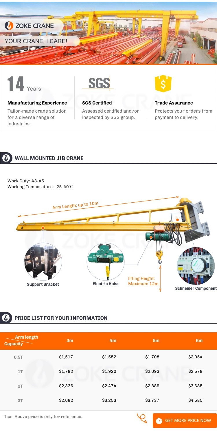 Floor Mounted Workshop Wall Mounted Jib Crane 10ton