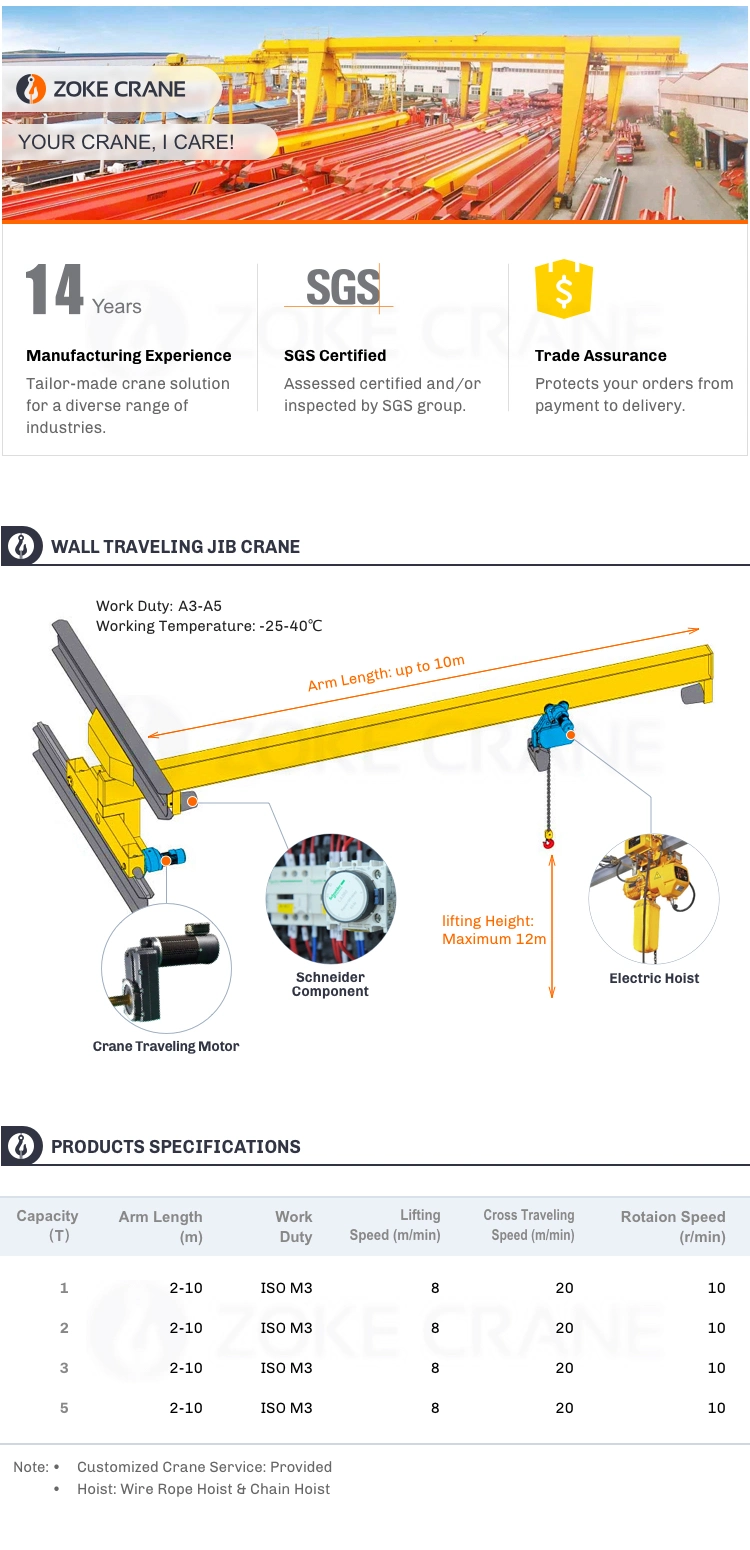 Wall Mounted Electric Hoist Swing Pillar Mounted Jib Crane Mobile