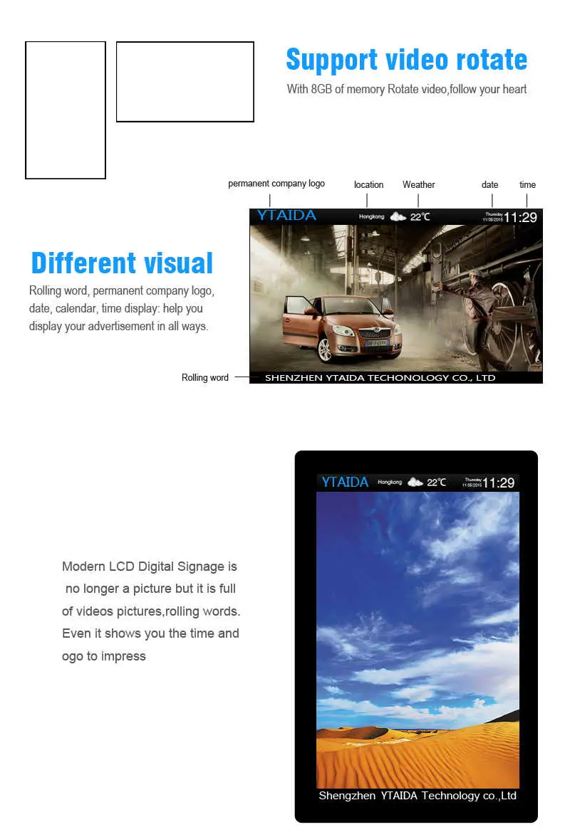 Wall-Mounted /Ceiling Mounted 32''-65'' Digital Signage LCD Advertising Display