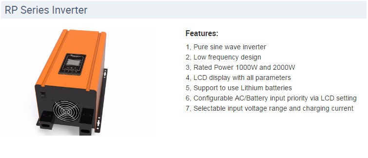Pure Sine Wave 24VDC 220VAC DC to AC 2kVA Inverter with Battery Charger
