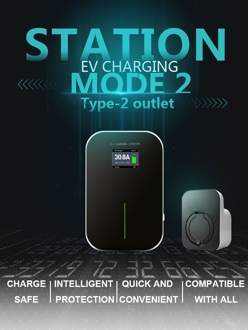 Level 2 EV Charger Unit EV Charger Station with Type 2 Outlet 32A 7kw