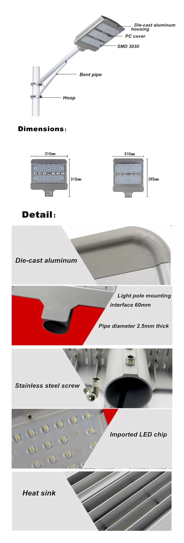 60W 100W Community Street Plaza Industrial Zone Expressway LED Outdoor Lighting Module Streetlight