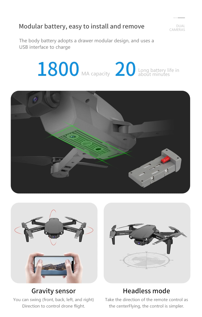 2021 New E99 PRO2 RC Mini Drone 4K Dual Camera WiFi Fpv Aerial Photography Drone