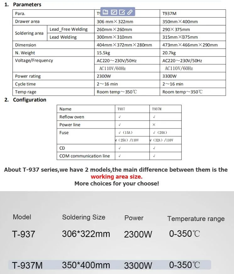 Desktop Reflow Oven, Lead-Free Reflow Oven T937, Hot Air Reflow Oven