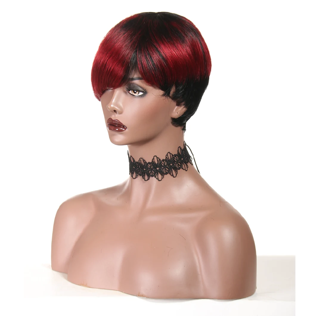 Short Human Hair Wigs for Black Women Straight 1b/Burgundy Color