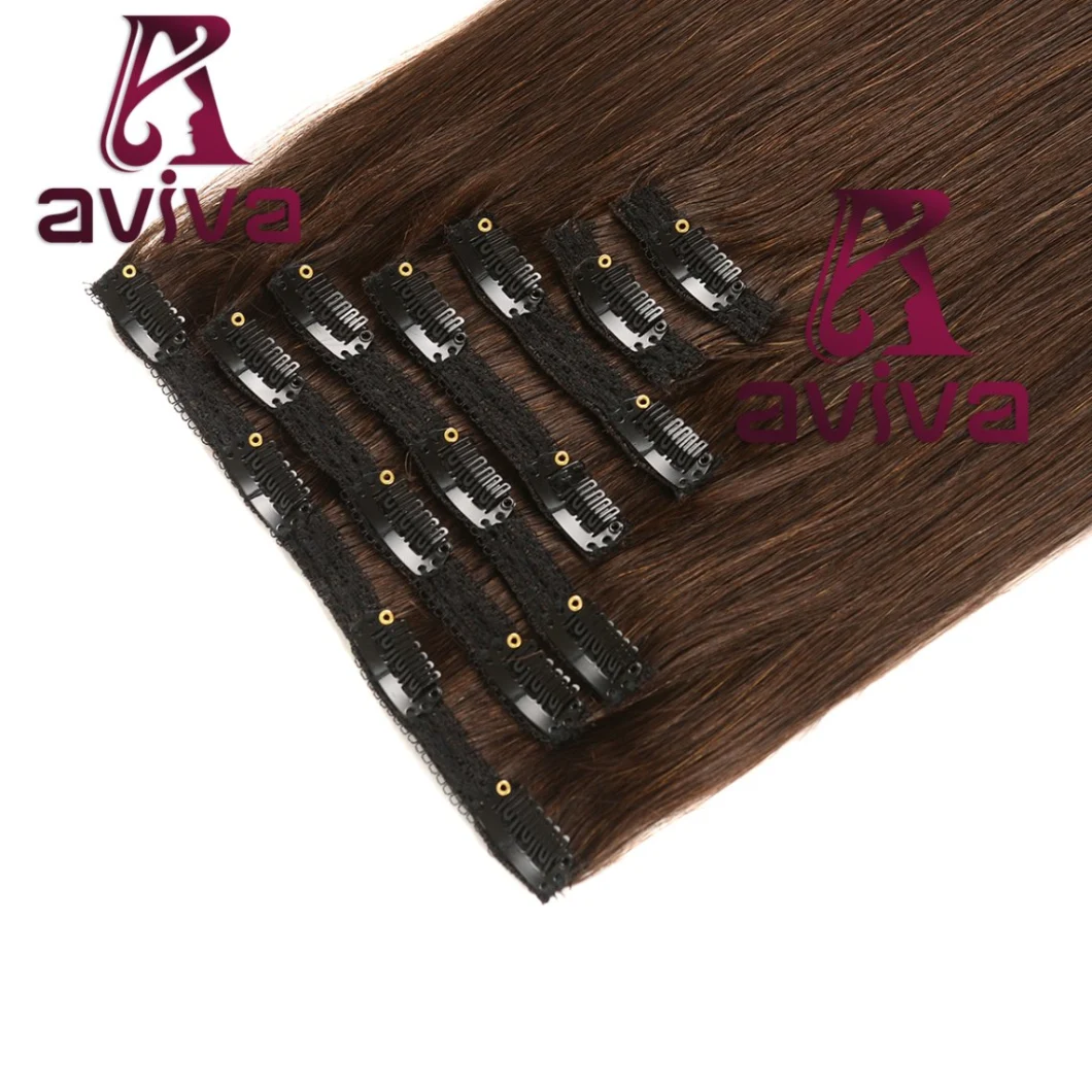 Virgin Human Hair Extension Full Head 7PCS Sets Clip in Hair Extension Brazilian Hair Extension 2# 14inch Hair Extension for Full Head (AV-CH05-2#)