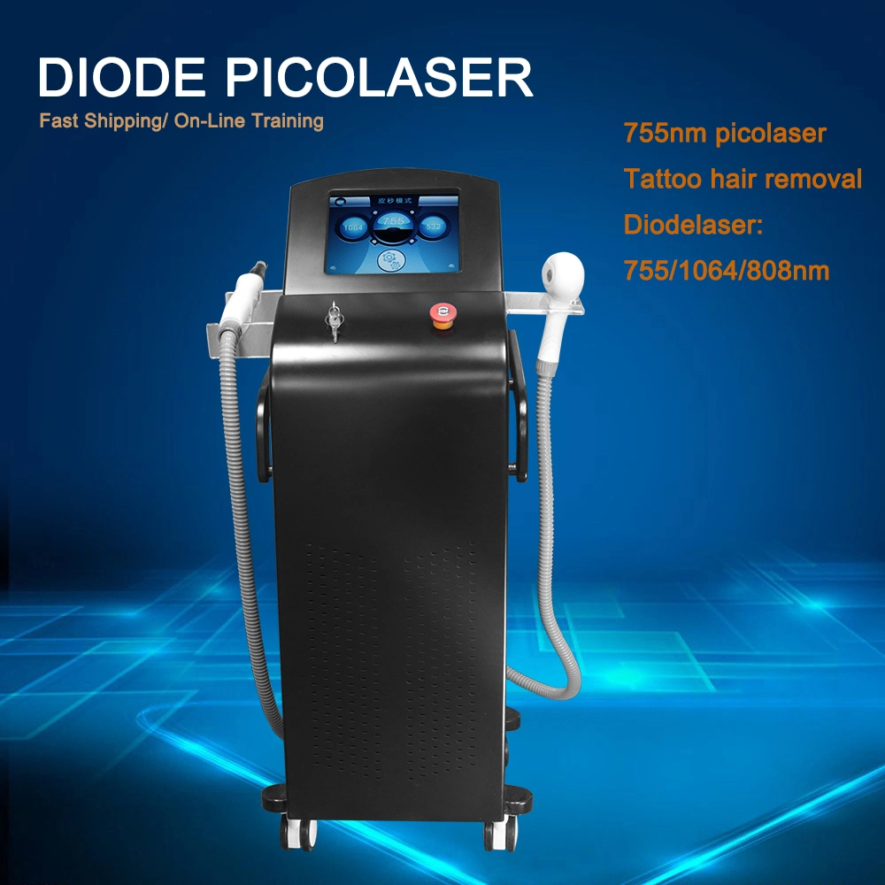 Painless Hair Removal Tattoo Removal Diode Laser 808nm 755nm 1064nm ND YAG Laser Q Switch Instrument