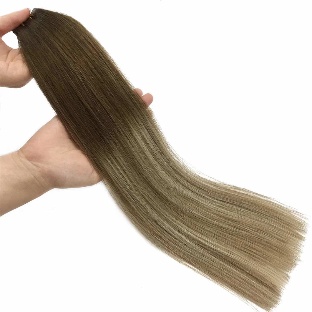 Human Hair Extensions Tape in 18 Inch Ombre Walnut Brown to Ash Brown and Bleach Blonde Real Human Hair Extensions 20PCS 50g Remy Tape in Hair Extensions Human