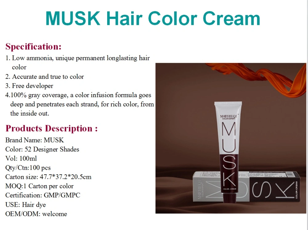 Factory Price 100ml Professional Hair Color Cream/ Hair Dye