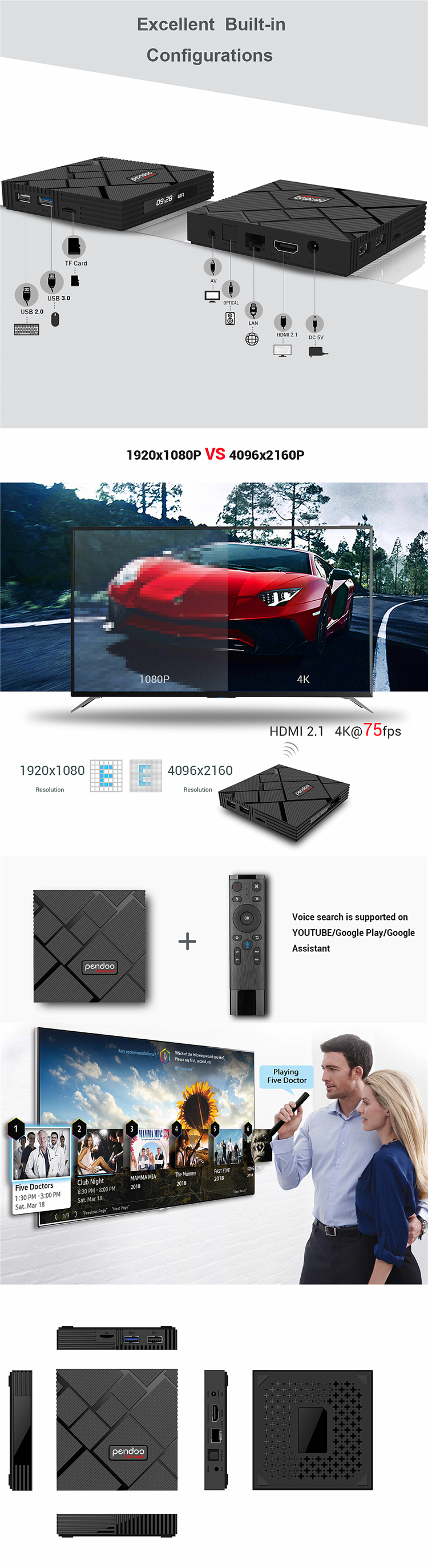 Deft Design Pendoo X10 Max Amlogic S905X3 OEM Android 9.0 TV Tuner Set Top Box Hdr10 Vp9+ 3D Video Decoder