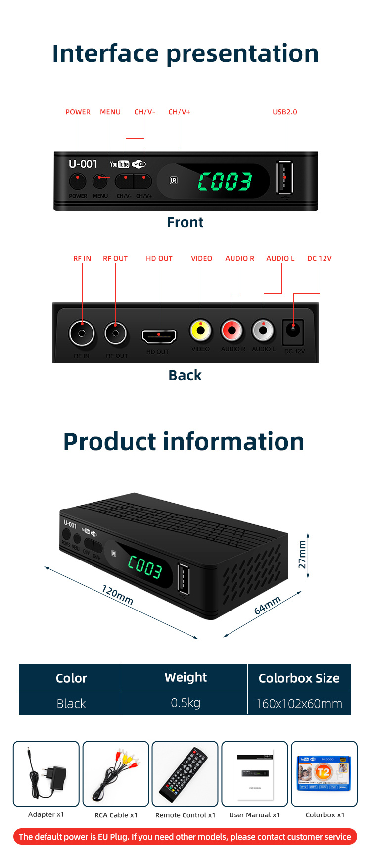 Junuo DVB-T2 TV Receiver Caja De TV Box Set Top Box