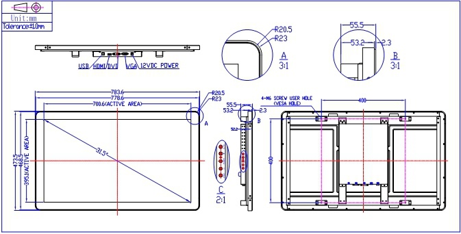 32 Inch Open Frame Pcap Multi Touchscreen Touch Screen Monitor