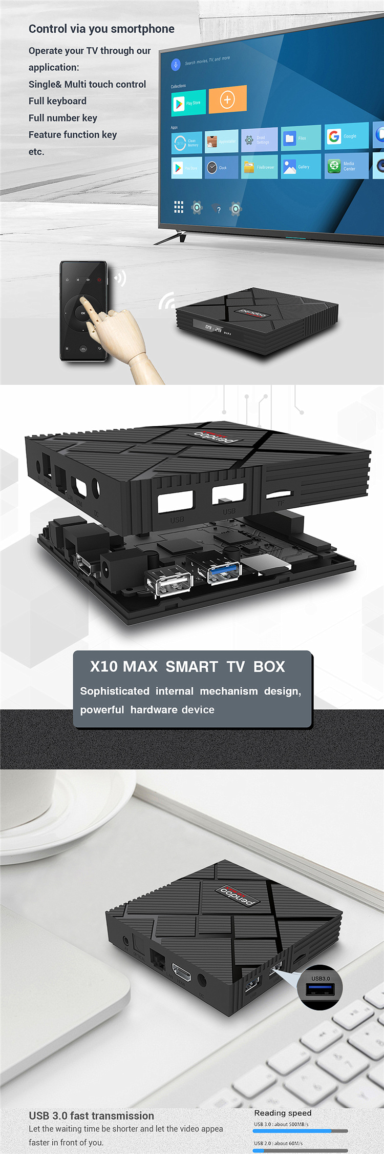 Deft Design Pendoo X10 Max Amlogic S905X3 OEM Android 9.0 TV Tuner Set Top Box Hdr10 Vp9+ 3D Video Decoder