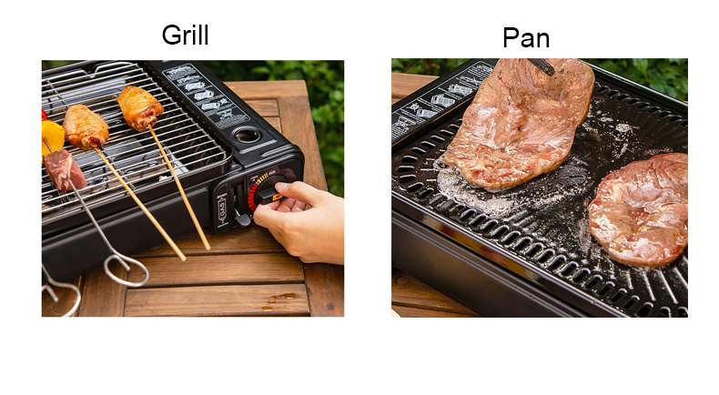 Gas Butane Cartridge Power Grill Pan and Grill with Portable Stove for Outdoor