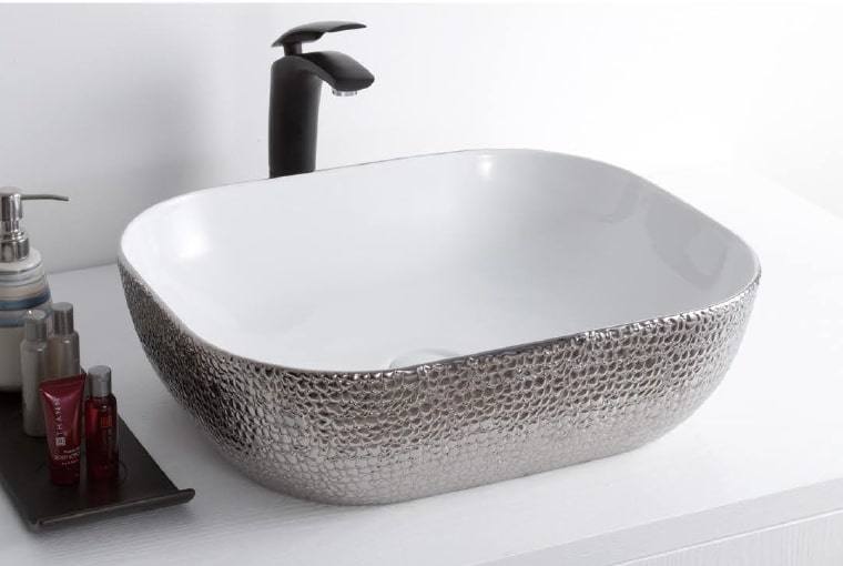 Silver Outside/ White Inside Above Counter Wash Basin Sink
