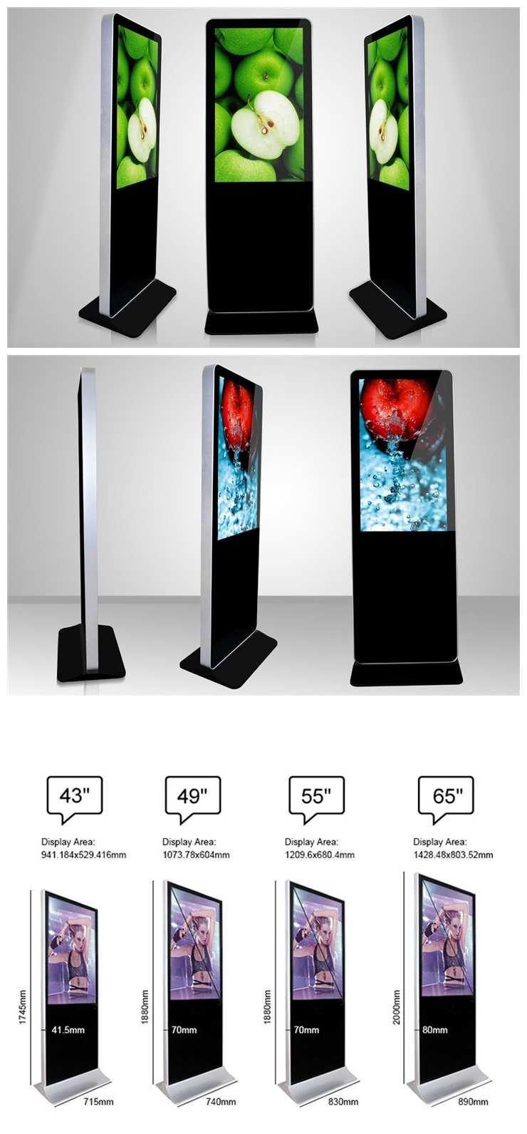 55 Inch Floor Stand Digital Signage Touch Screen Monitor Advertising Display Screen Advertising Board Advertising Board 55" Touch Screen Monitor