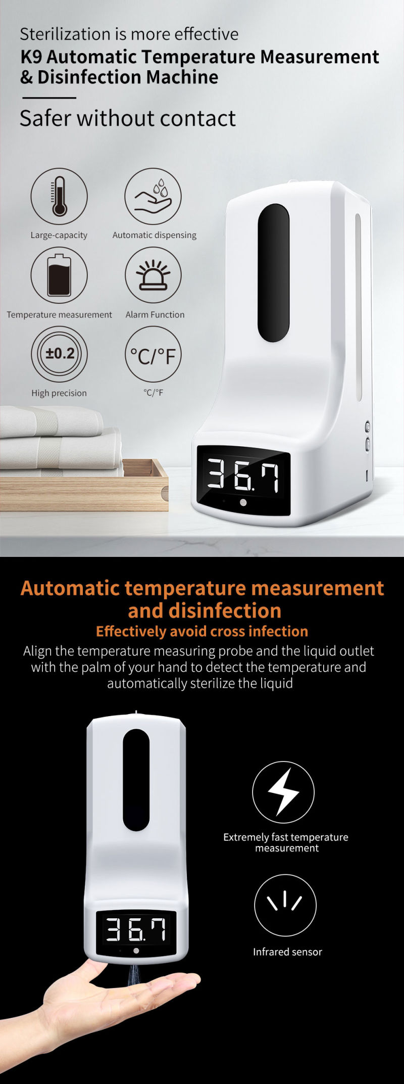 Non-Contact Hand Sanitizer Dispenser Automatic Gel Dispenser with IR Temperature Scanner