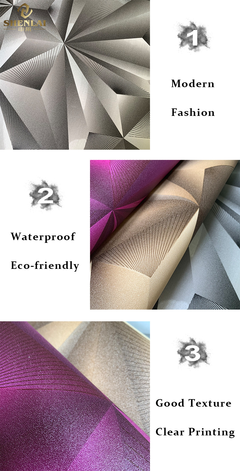 Waterproof PVC Embossing Modern 3D Diamond Wall Paper