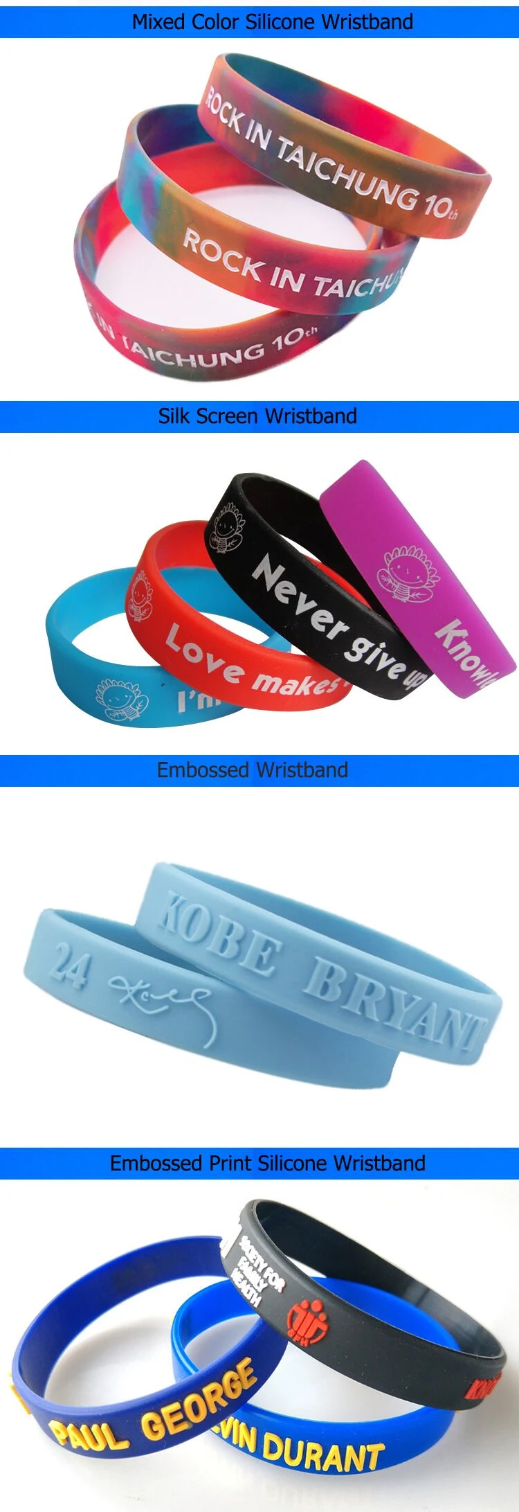 Colorful Embossed Printing Silicon Bracelet with Customized Design