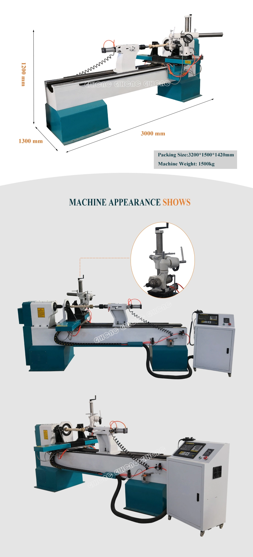 1530/1020/1220 Automatic CNC Wood Turning Lathe Machine