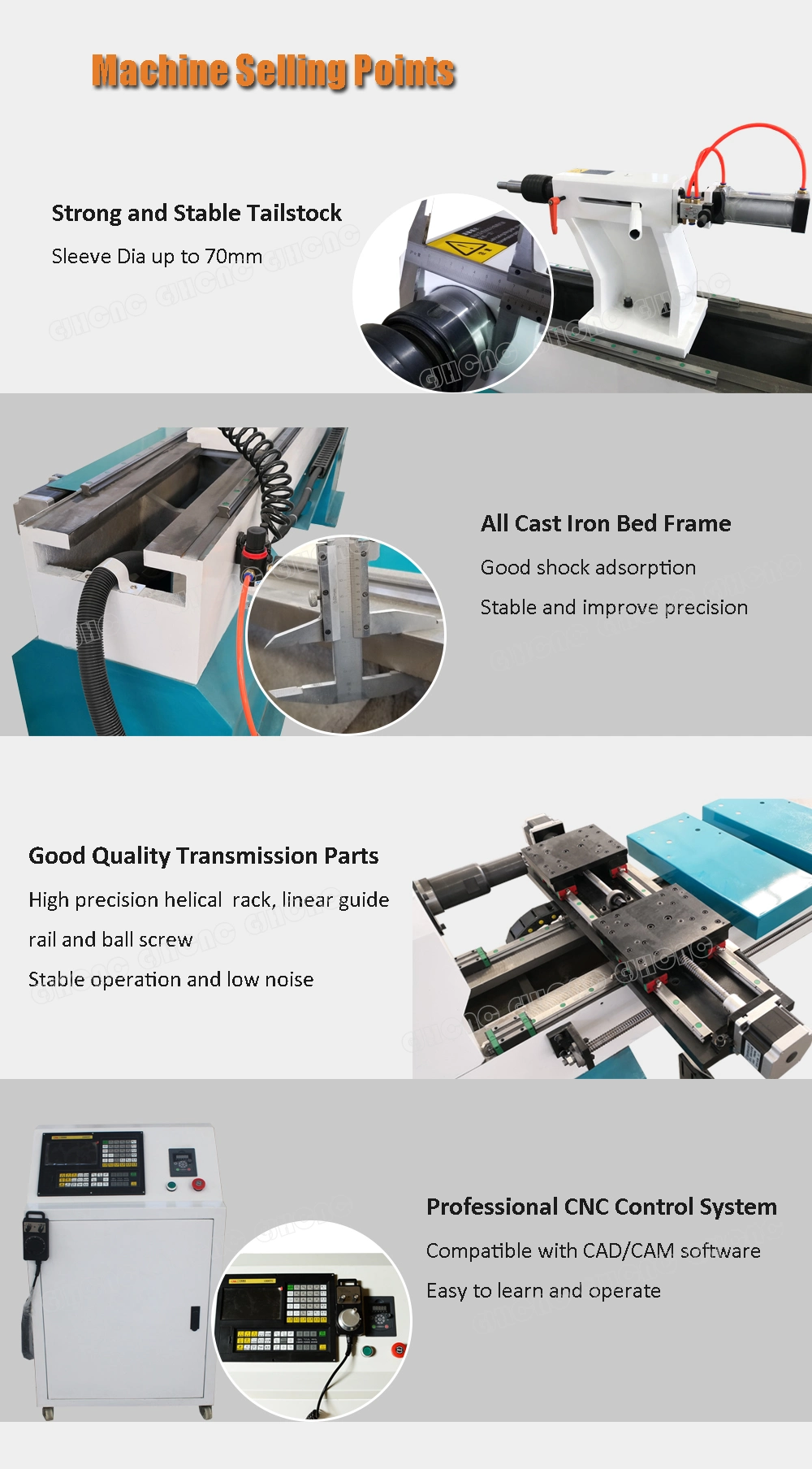 Wood Lathing, Grooving, 3D Engraving, Flat Engraving 1530 CNC Wood Turning Lathe Machine, Wood Lathe