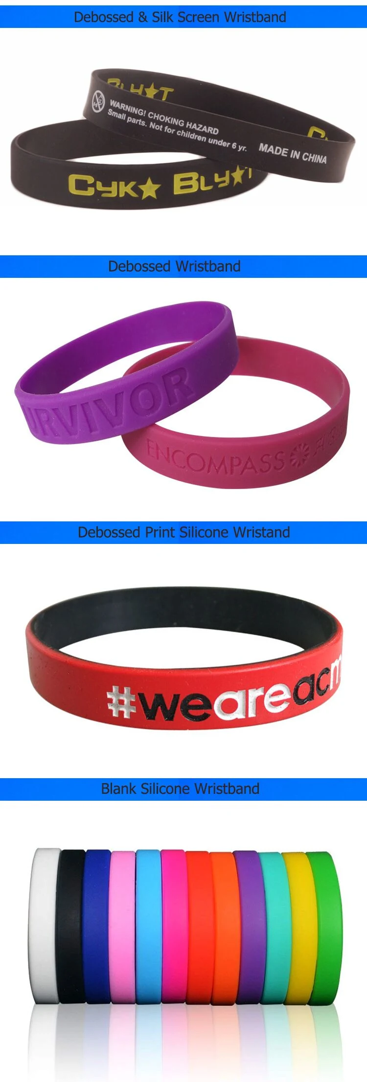 Colorful Embossed Printing Silicon Bracelet with Customized Design