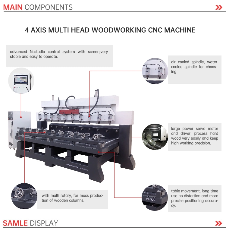 4 Axis Multi Head Rotary Carving Machine Woodworking CNC Router Machine Wood Duplicator