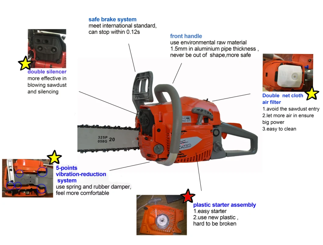 Petrol Gasoline Chainsaw 5820, Hand Wood Cutting Machine