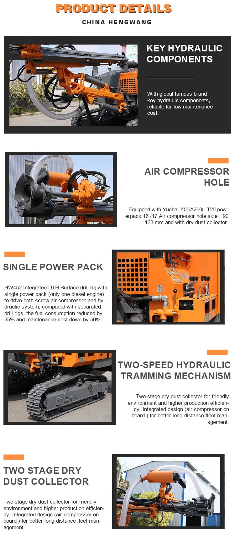 Mining Pneumatic Air Down The Hole Hammer Blast Hole Drilling Machine