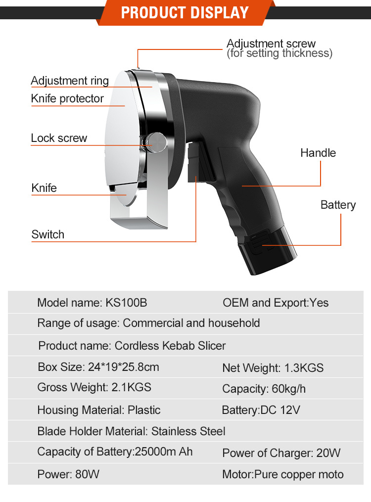 Ks100b Electric Kebab Meat Slicer Machine Electric Shawarma Knife Cutter Doner Kebab Slicer with Ce