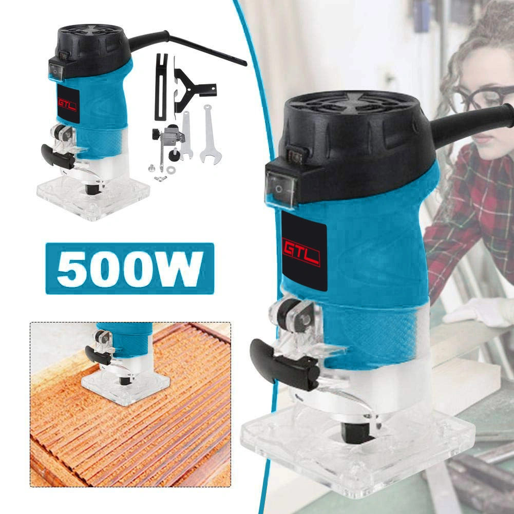 500W Power Router Woodworking Plunge Laminate Wood Edge Trimmer for Wood Cutting, Trimming (WT002)