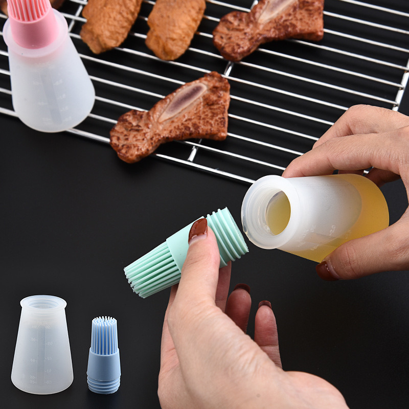 Kitchen Barbecue Tools Silicone Oil Bottle Brush with Lid High Temperature Resistant