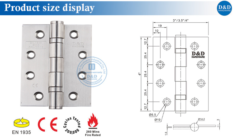 Ss 201 CE Marked Fire Rated Hinge for Wooden Door