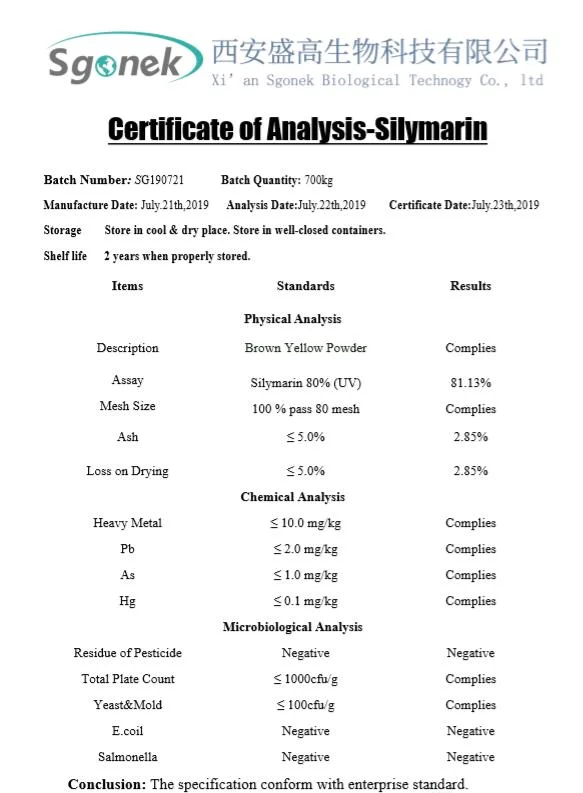 Pure Organic CAS 65666-07-1 Silymarin Powder Raw Material Silymarin Price Milk Thistle Extract Silymarin