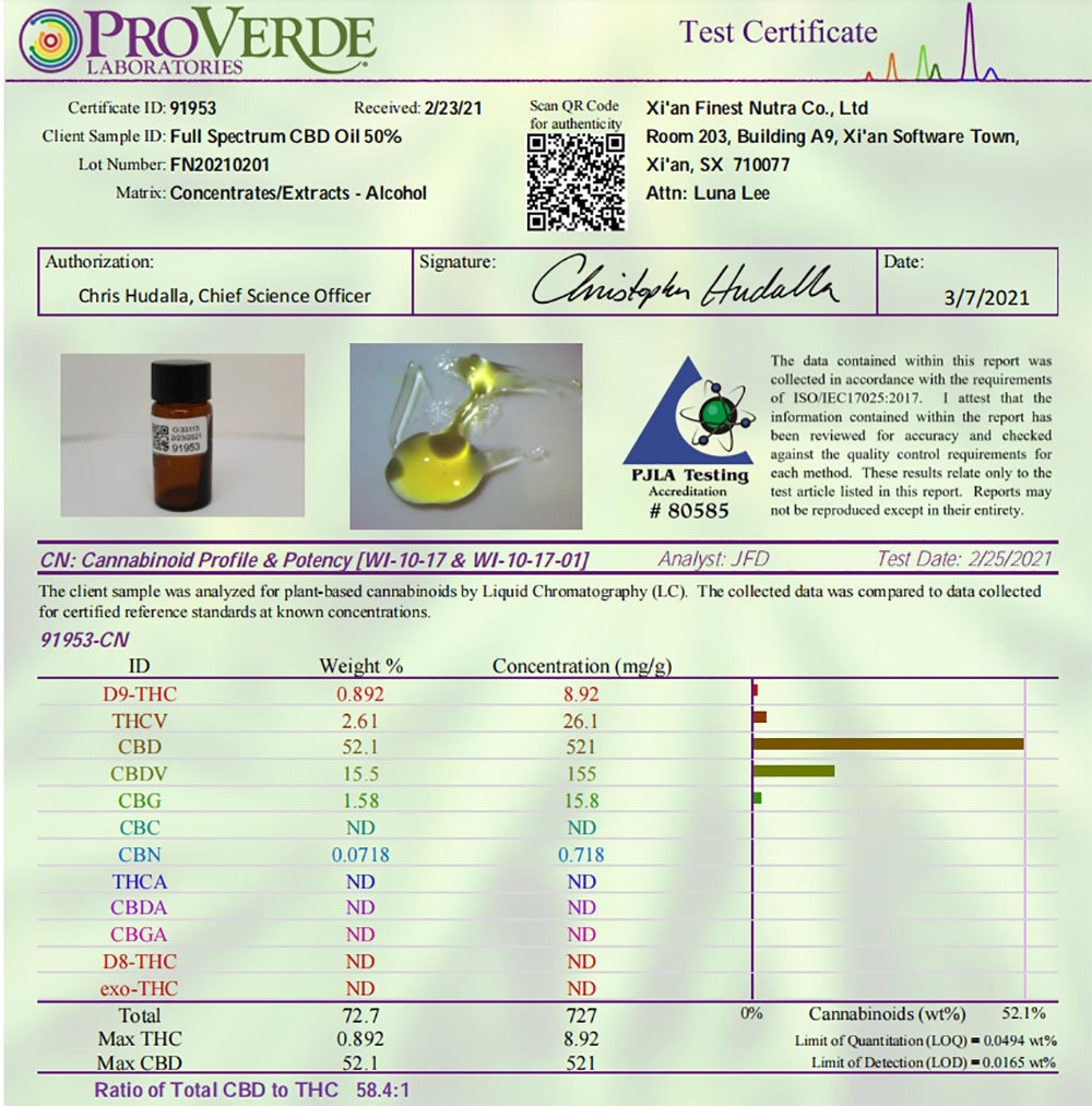 Hot Sale Natural Hemp Extract 50% Cbd Oil Full Spectrum