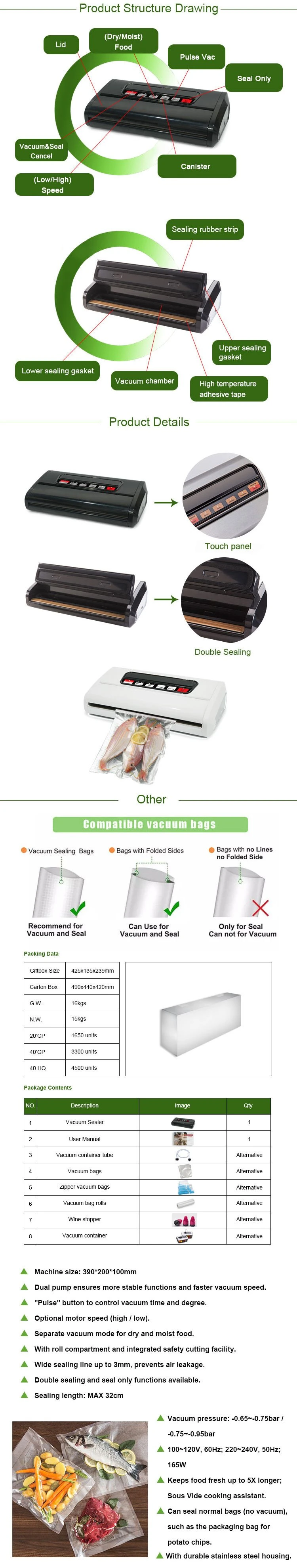 Household Appliance Vacuum Packing Machine Dry Moist Mode